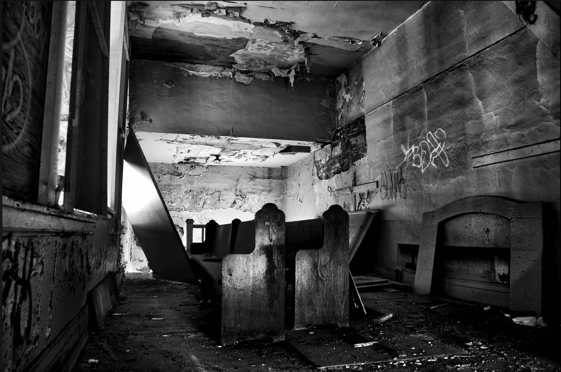 Second floor of the Janos Magyar (Hungarian) church in the industrial Delray neighborhood of Detroit, Michiga